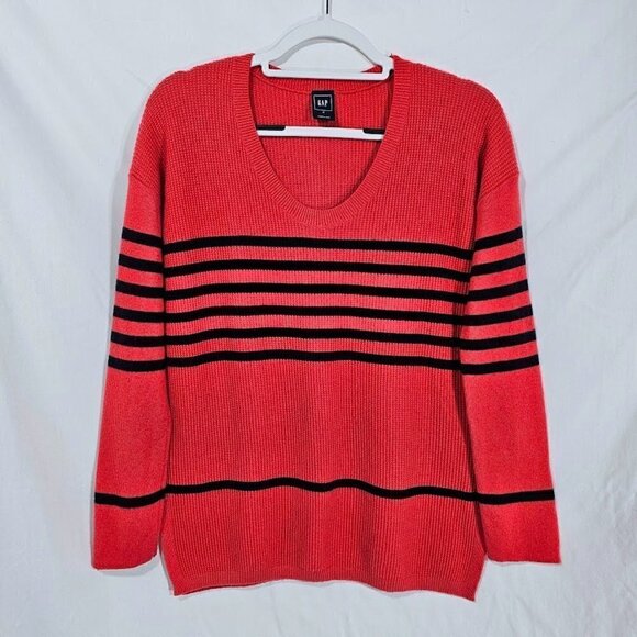 Sale GAP Women's Pullover Sweater RED & BLACK size M 8/10 Knit Boxy Long Sleeves - Picture 2 of 7